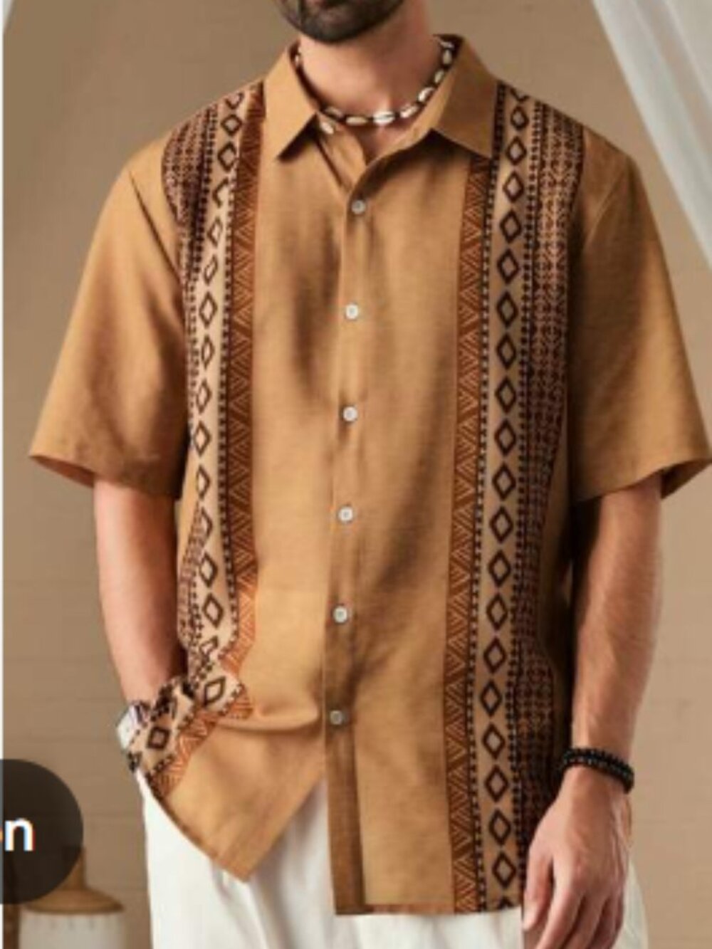Southwest-patterned men's short sleeve button down shirt size 0XL
